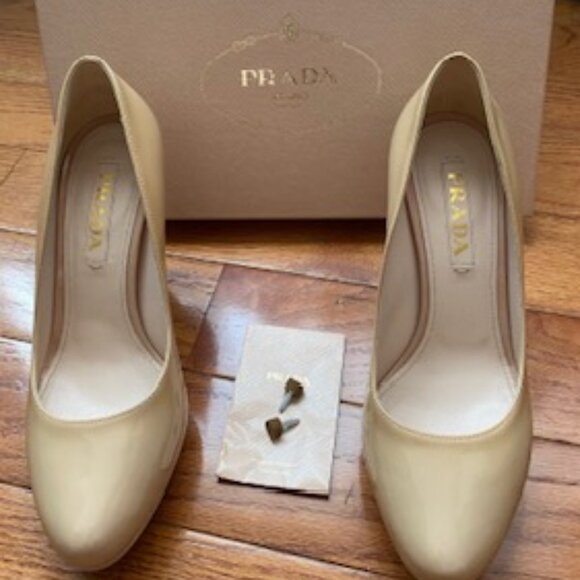 Prada Nude Patent Small Platform Pumps Size 37.5 - Picture 1 of 7